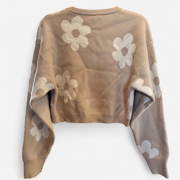 Le Lis Floral Cropped Sweater | Coquette Cottagecore Daisy Knit – Size Medium - Picture 6 of 8